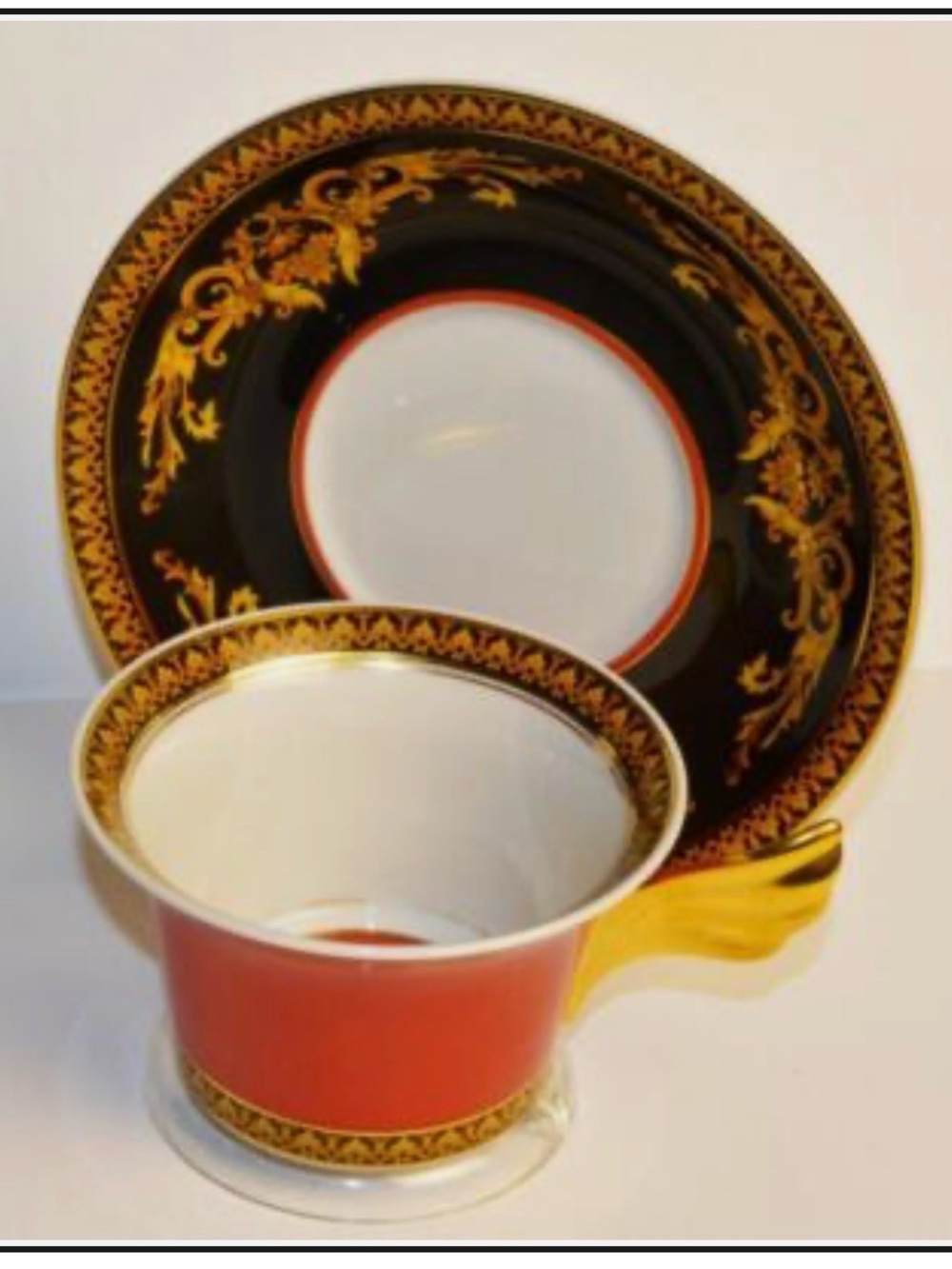 Versace Black, Coral and Gold Porcelain Cup